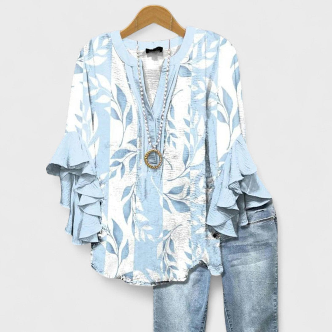 Da Donna Blusa Motivo Stampato Maniche Balze Relax Moderna