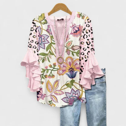 Da Donna Blusa Motivo Stampato Maniche Balze Relax Moderna