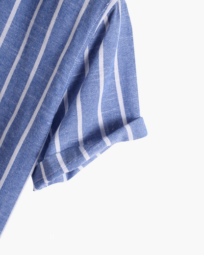 Da Uomo Camicia Estiva a Righe con Colletto Coreano e Maniche Corte