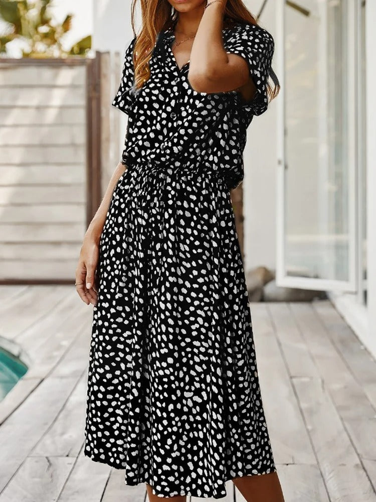 Da Donna Abito Midi Stampato Cintura Regolabile Casual Moderna