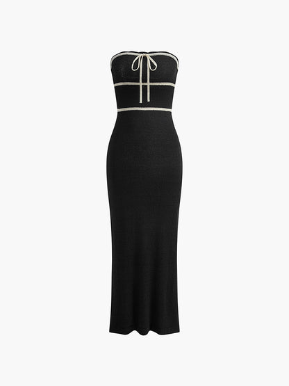 Da Donna Abito Midi Senza Spalline con Dettaglio Nodo Frontale