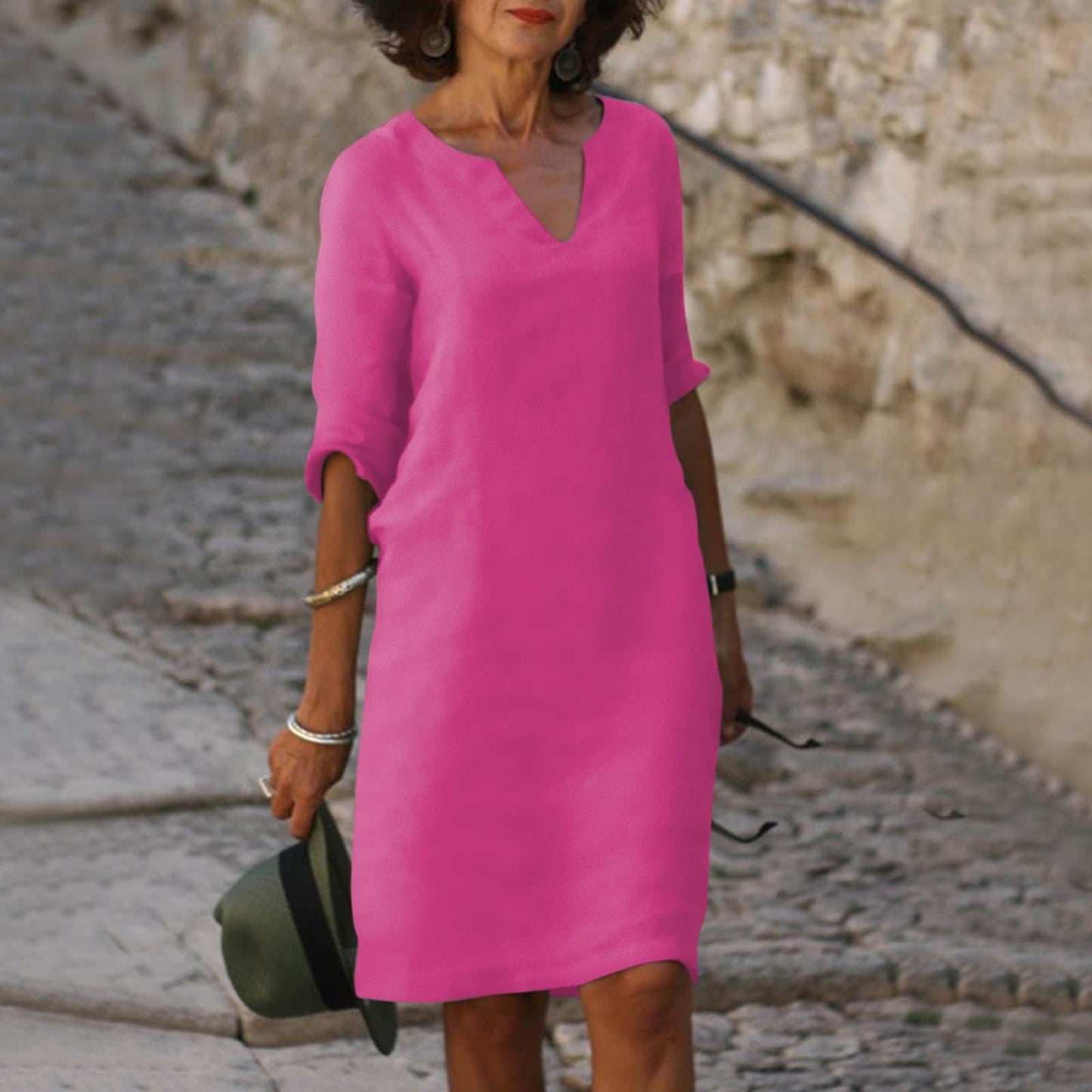 Donna Abito Midi Linea Morbida Stile Estivo Raffinato