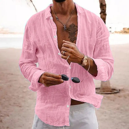 Da Uomo Camicia Casual Estiva in Lino a Maniche Lunghe