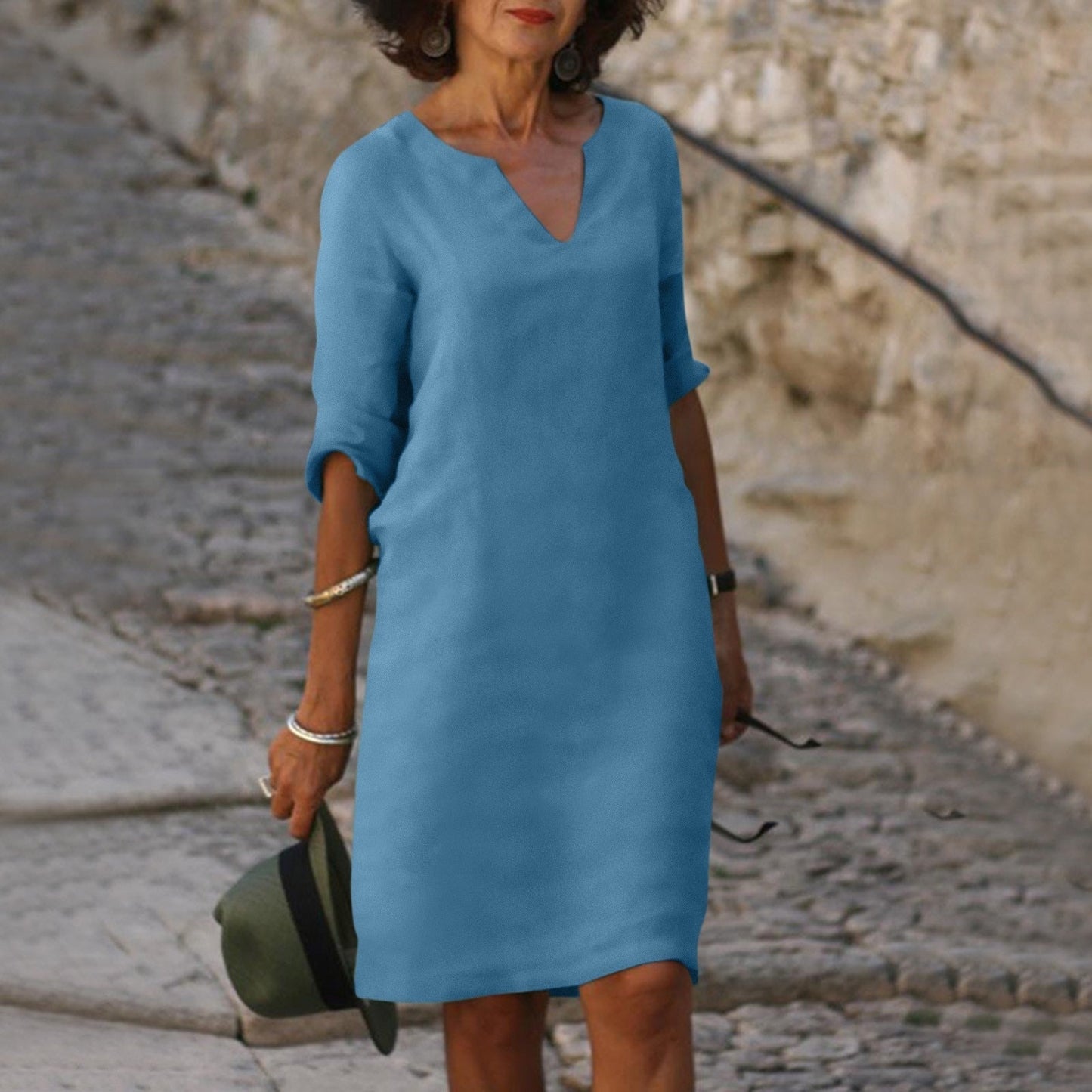 Donna Abito Midi Linea Morbida Stile Estivo Raffinato