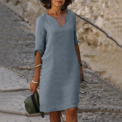 Donna Abito Midi Linea Morbida Stile Estivo Raffinato