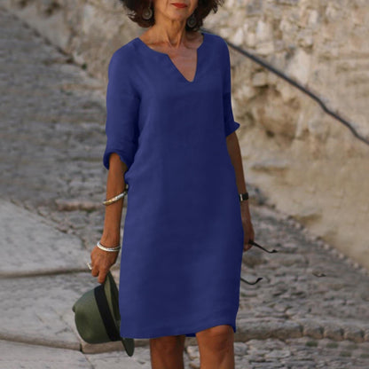 Donna Abito Midi Linea Morbida Stile Estivo Raffinato