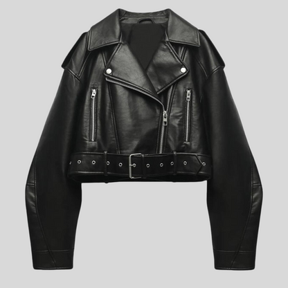 Da Donna Giacca Biker Cropped Con Cintura Strutturata