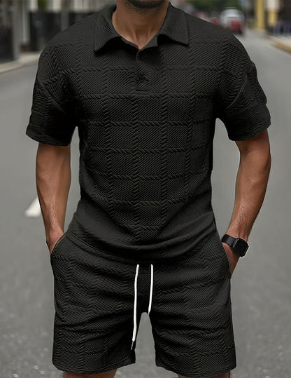 Da Uomo Set Outfit con Polo Testurizzata e Shorts