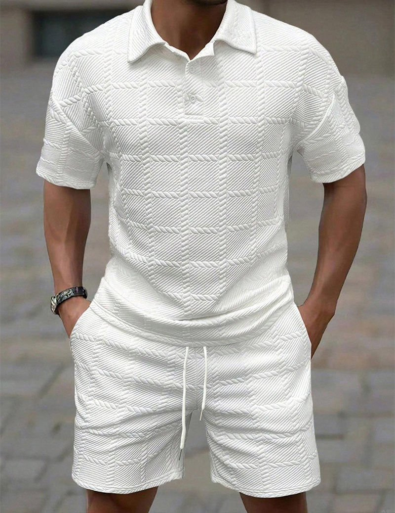 Da Uomo Set Outfit con Polo Testurizzata e Shorts