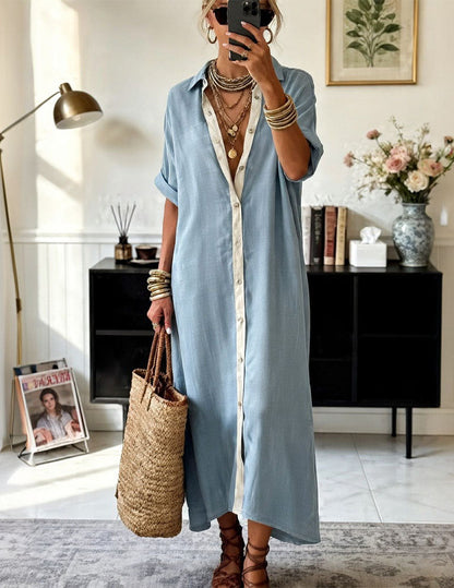 Da Donna Abito Camicia Maxi Oversize con Abbottonatura a Contrasto