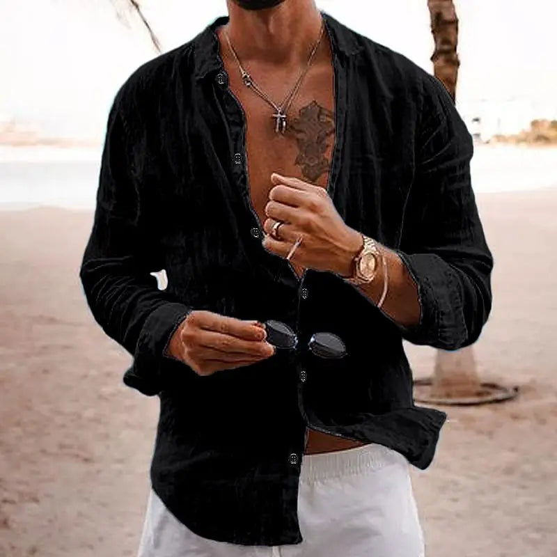 Da Uomo Camicia Casual Estiva in Lino a Maniche Lunghe