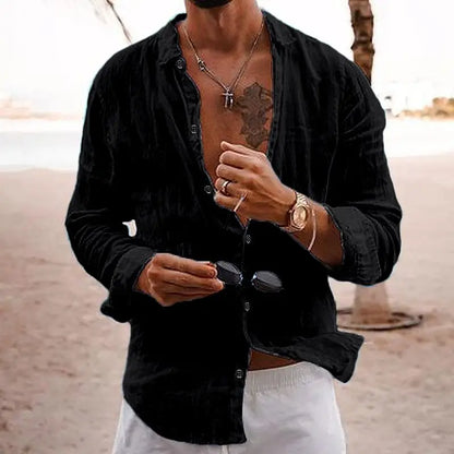 Da Uomo Camicia Casual Estiva in Lino a Maniche Lunghe