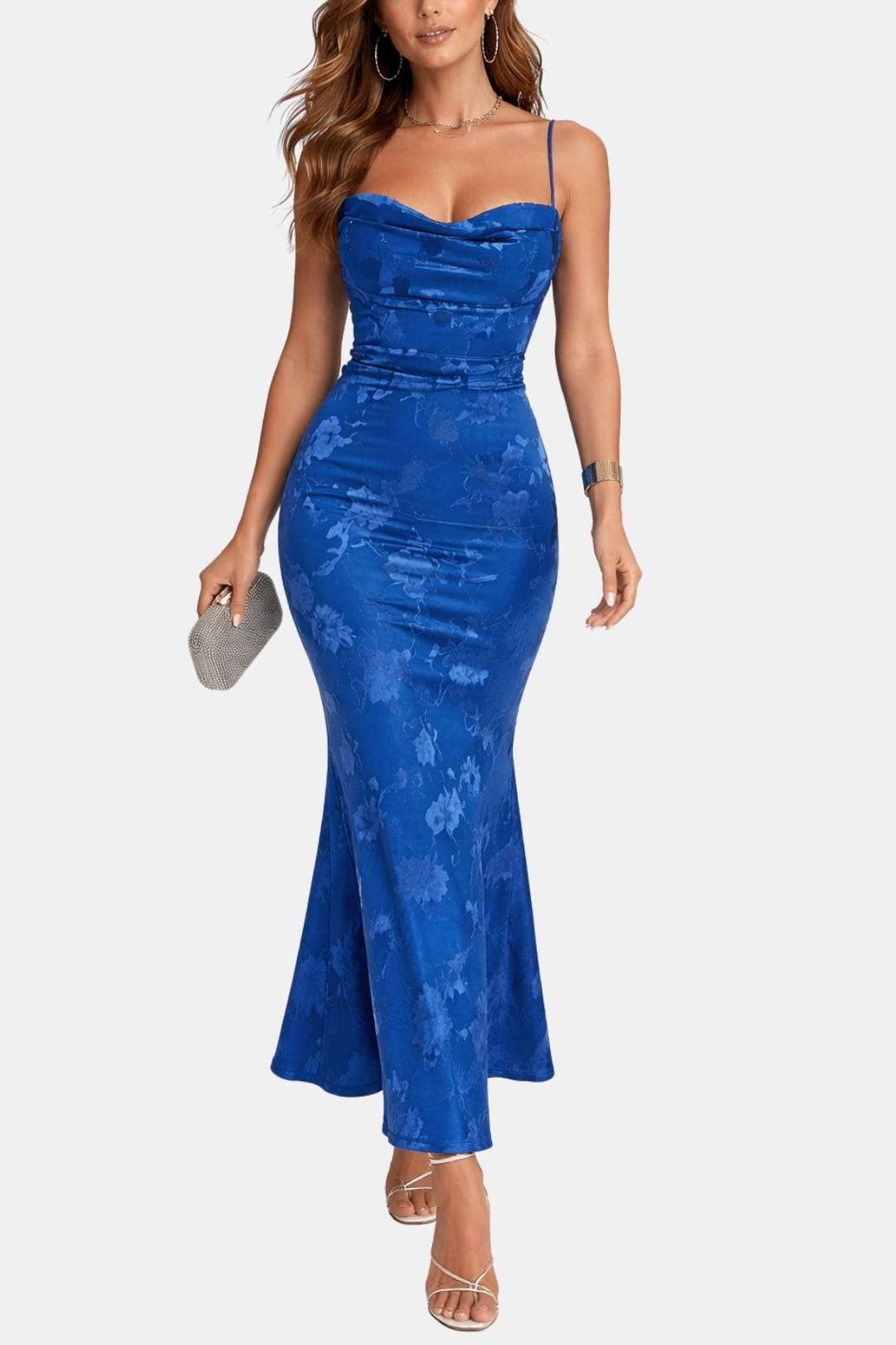 Da Donna Abito Maxi con Scollo Drappeggiato e Orlo a Coda di Pesce