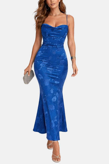 Da Donna Abito Maxi con Scollo Drappeggiato e Orlo a Coda di Pesce