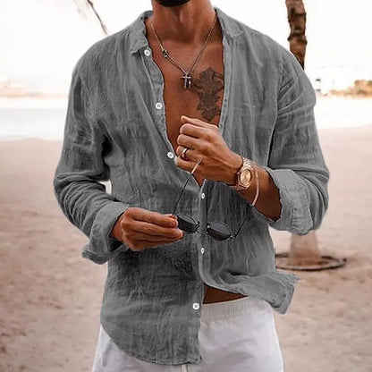 Da Uomo Camicia Casual Estiva in Lino a Maniche Lunghe