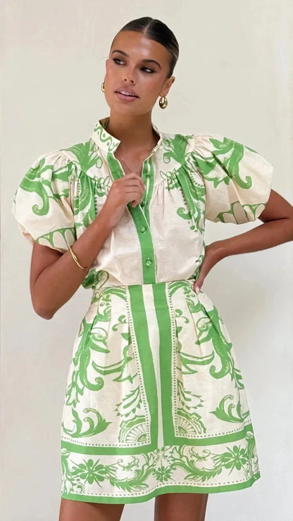 Da Donna Abito Mini Motivo Stampato Maniche Balze Eleganza Moderna