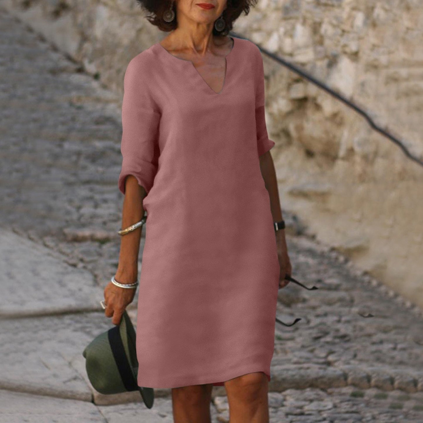 Donna Abito Midi Linea Morbida Stile Estivo Raffinato