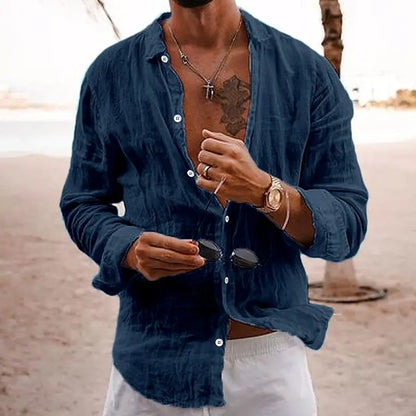 Da Uomo Camicia Casual Estiva in Lino a Maniche Lunghe