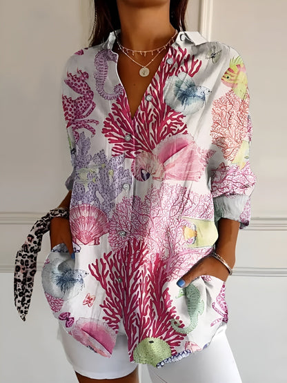 Da Donna Camicia Casual Stampata con Bottoni e Vestibilità Morbida