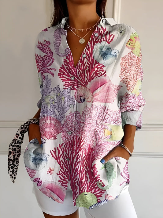 Da Donna Camicia Casual Stampata con Bottoni e Vestibilità Morbida