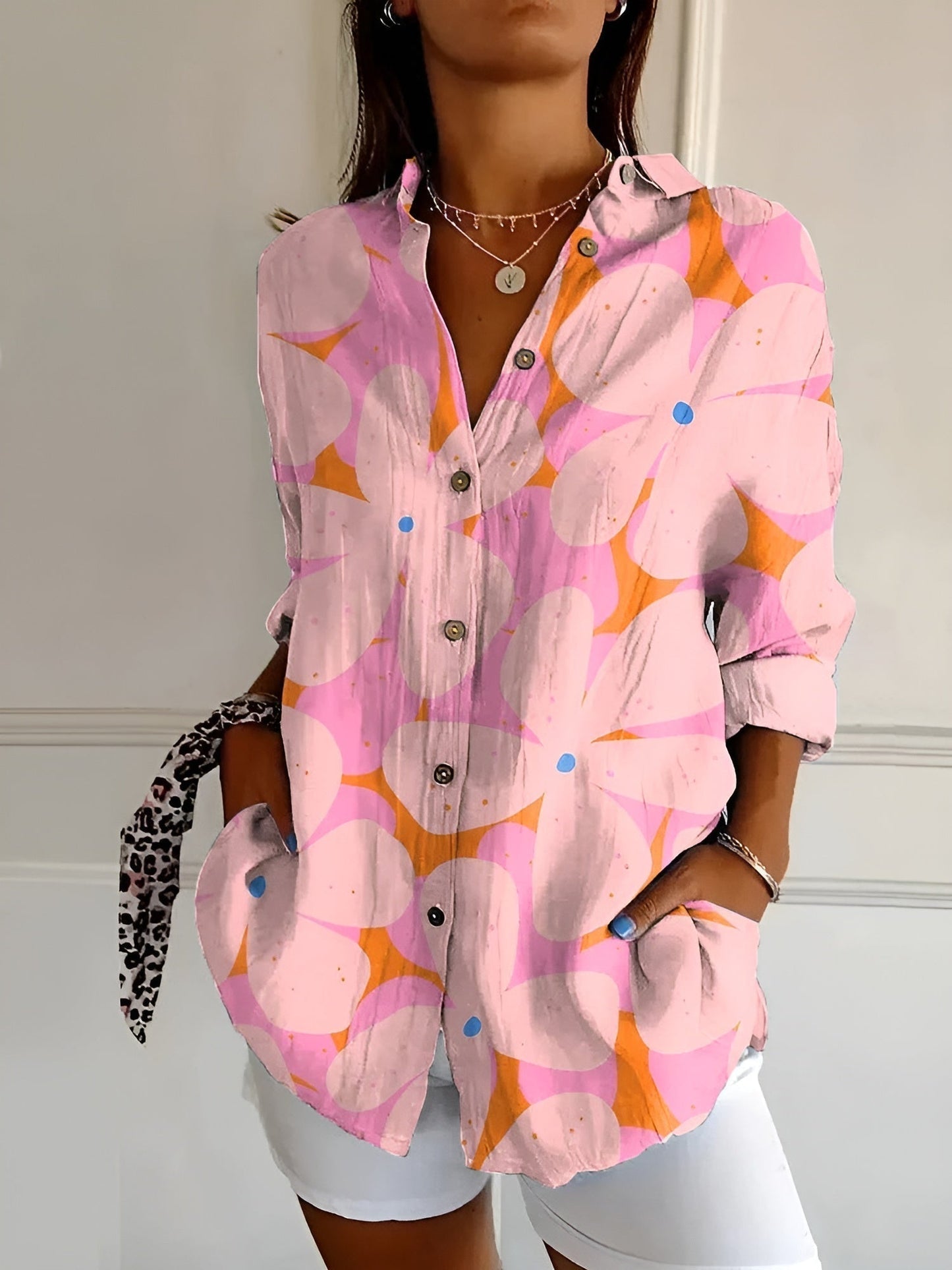 Da Donna Camicia Casual Stampata con Bottoni e Vestibilità Morbida