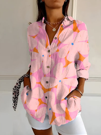 Da Donna Camicia Casual Stampata con Bottoni e Vestibilità Morbida