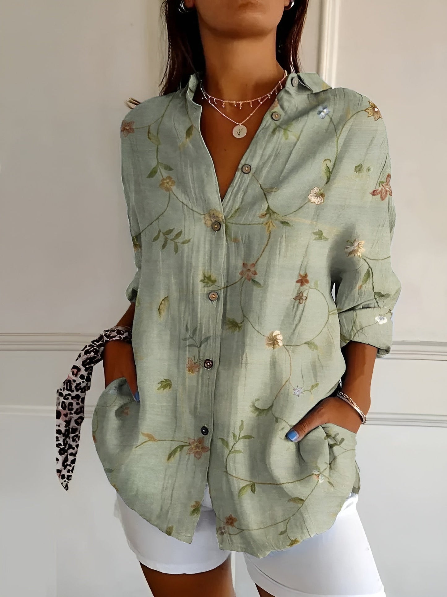Da Donna Camicia Casual Stampata con Bottoni e Vestibilità Morbida
