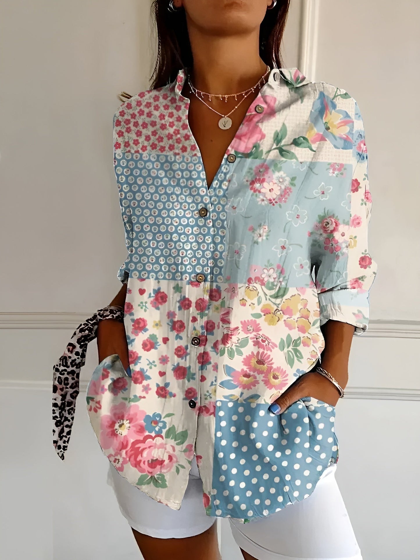 Da Donna Camicia Casual Stampata con Bottoni e Vestibilità Morbida