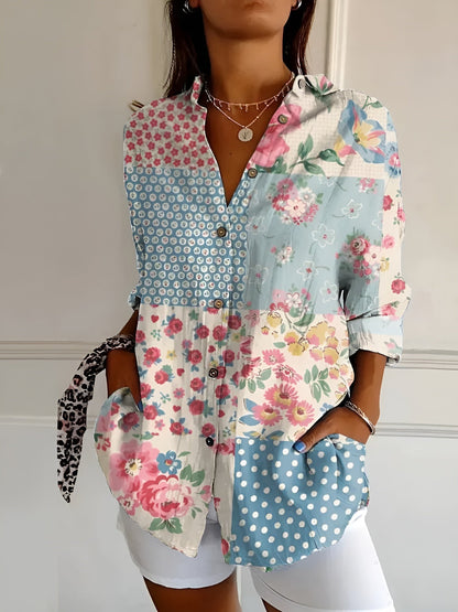 Da Donna Camicia Casual Stampata con Bottoni e Vestibilità Morbida