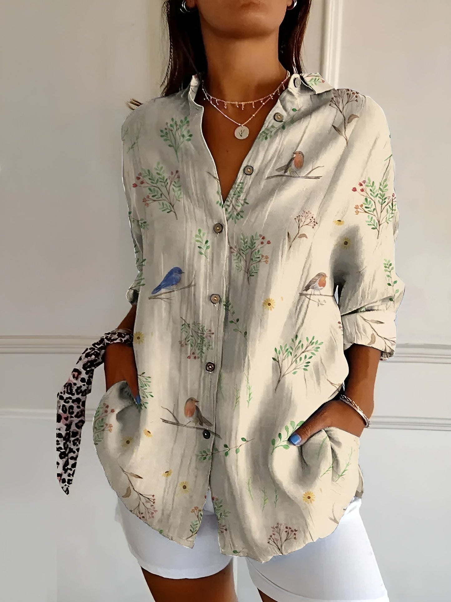 Da Donna Camicia Casual Stampata con Bottoni e Vestibilità Morbida