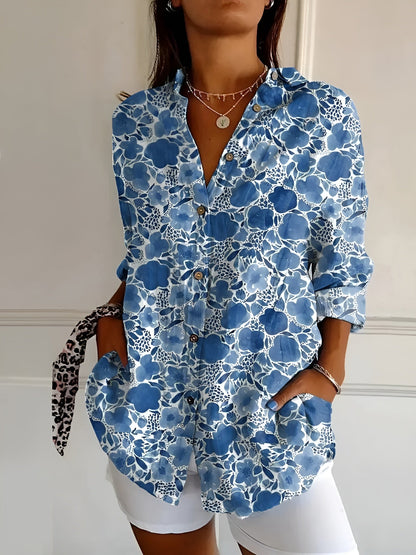 Da Donna Camicia Casual Stampata con Bottoni e Vestibilità Morbida