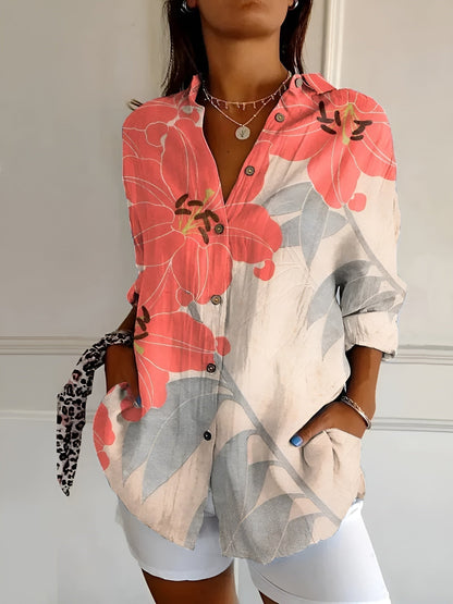 Da Donna Camicia Casual Stampata con Bottoni e Vestibilità Morbida