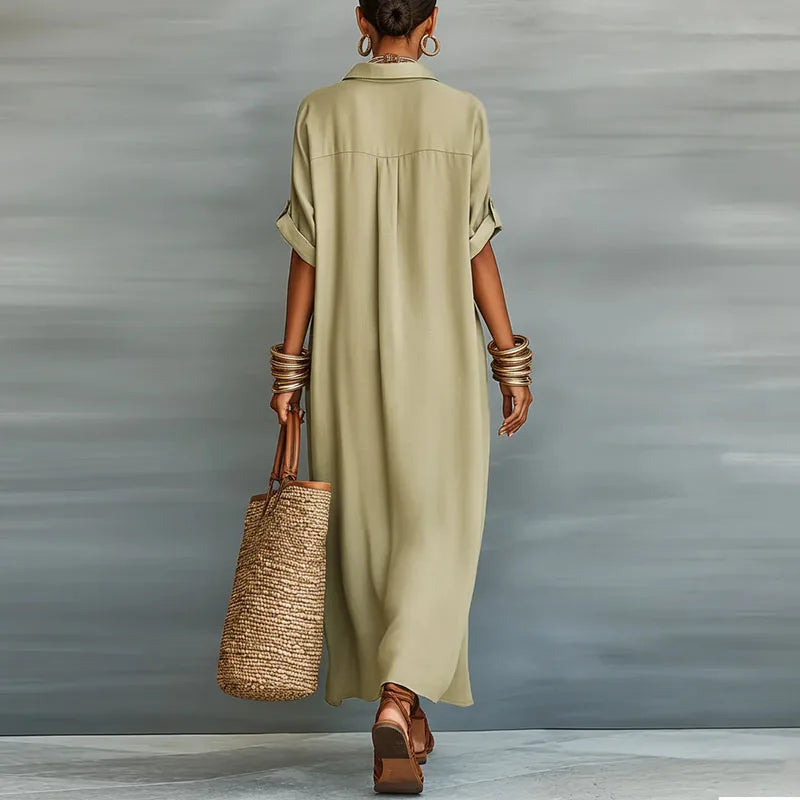 Da Donna Abito Camicia Maxi con Bottoni e Vestibilità Morbida