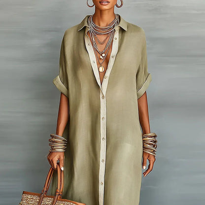 Da Donna Abito Camicia Maxi con Bottoni e Vestibilità Morbida