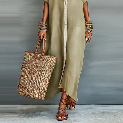 Da Donna Abito Camicia Maxi con Bottoni e Vestibilità Morbida