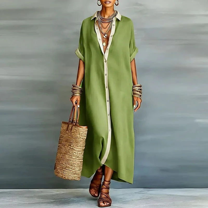 Da Donna Abito Camicia Maxi con Bottoni e Vestibilità Morbida