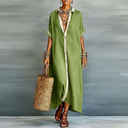Da Donna Abito Camicia Maxi con Bottoni e Vestibilità Morbida