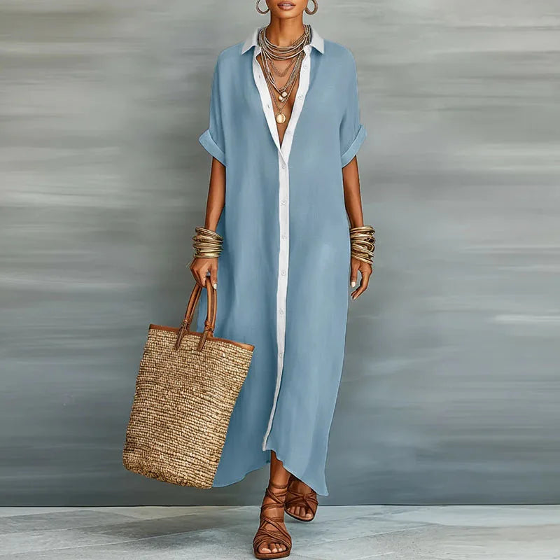 Da Donna Abito Camicia Maxi con Bottoni e Vestibilità Morbida