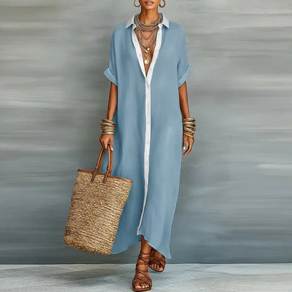 Da Donna Abito Camicia Maxi con Bottoni e Vestibilità Morbida