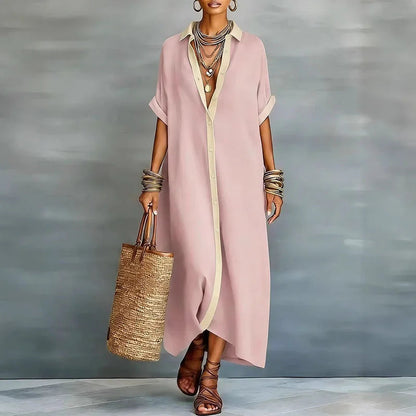 Da Donna Abito Camicia Maxi con Bottoni e Vestibilità Morbida