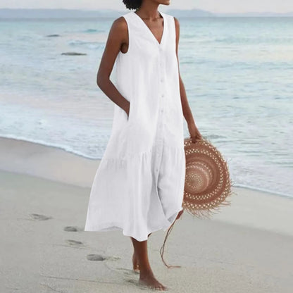 Da Donna Abito Midi Smanicato Bottoni Frontali Relax Moderna