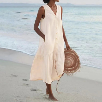 Da Donna Abito Midi Smanicato Bottoni Frontali Relax Moderna