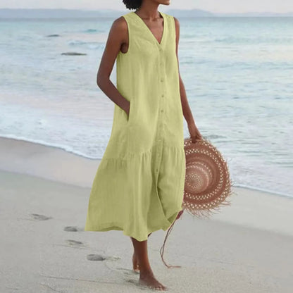 Da Donna Abito Midi Smanicato Bottoni Frontali Relax Moderna