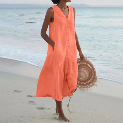 Da Donna Abito Midi Smanicato Bottoni Frontali Relax Moderna