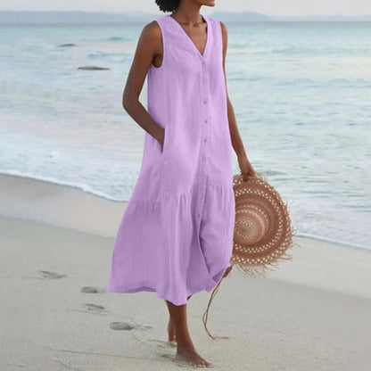 Da Donna Abito Midi Smanicato Bottoni Frontali Relax Moderna