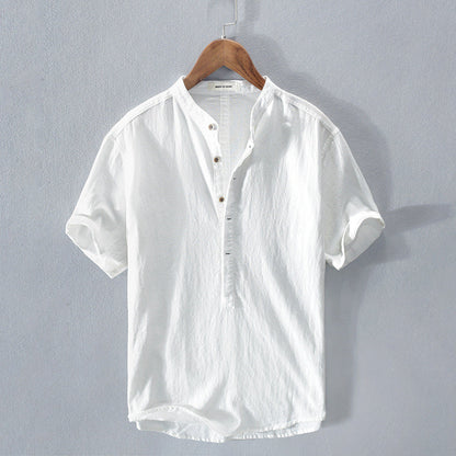 Da Uomo Camicia in Lino Collo alla Coreana Maniche Corte Top