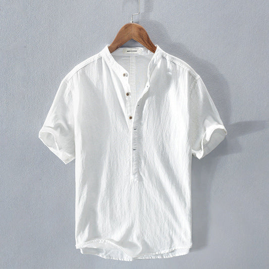 Da Uomo Camicia in Lino Collo alla Coreana Maniche Corte Top