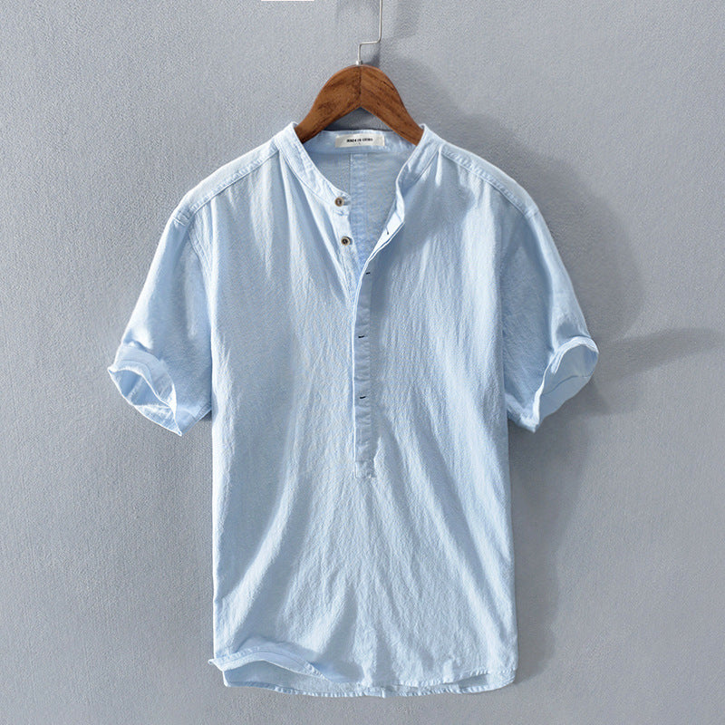 Da Uomo Camicia in Lino Collo alla Coreana Maniche Corte Top