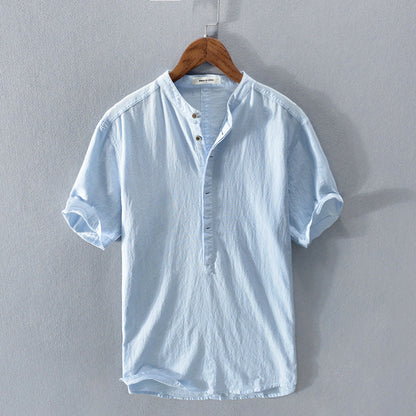 Da Uomo Camicia in Lino Collo alla Coreana Maniche Corte Top