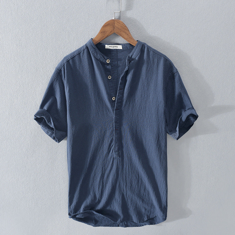 Da Uomo Camicia in Lino Collo alla Coreana Maniche Corte Top